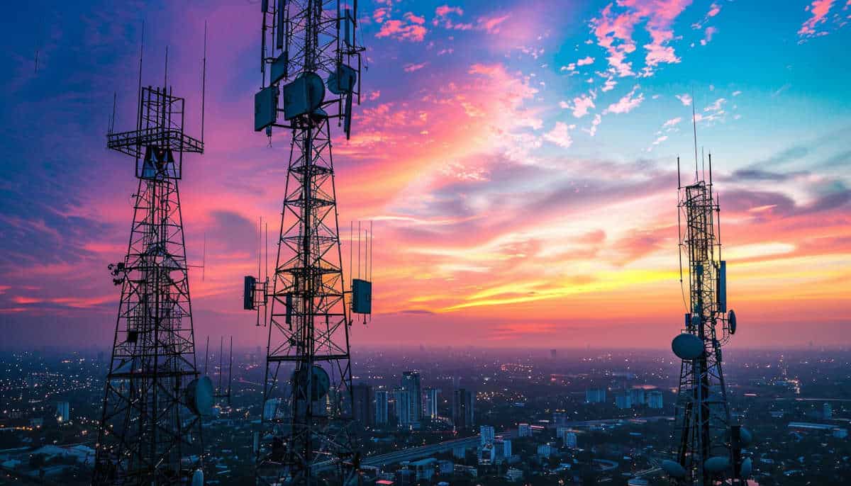 Torres de telecomunicaciones al atardecer